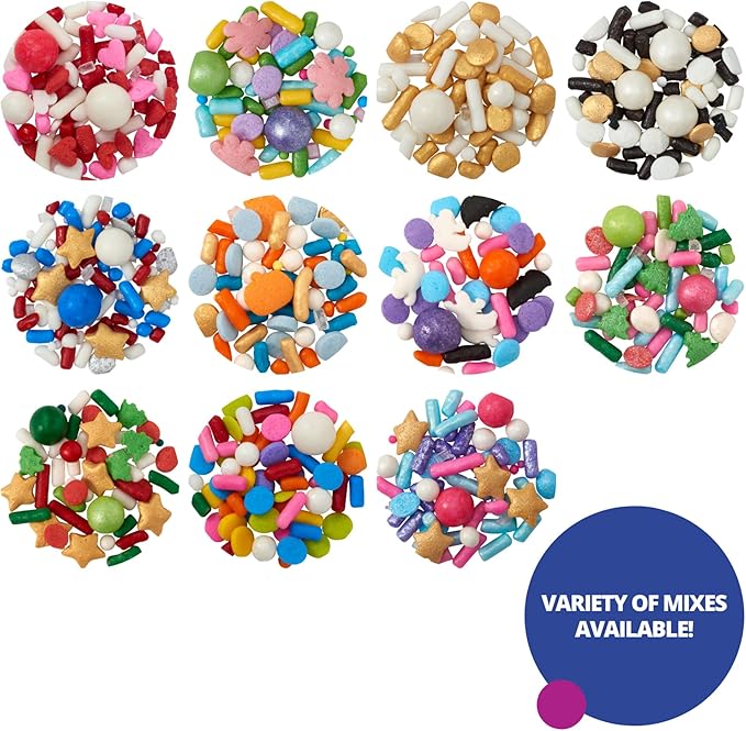 DECOPAC Monster Mash Deluxe Fusion Mix, 26oz, Fancy Candy Sprinkles in Handheld Container, Edible Sprinkles For Celebration Cakes, Cupcakes, Cookies and Donuts, Multicolored - Orange, white and black
