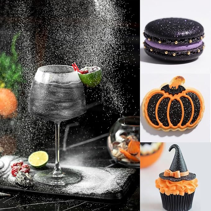Orange Edible Glitter Black Glimmer Powder for Halloween Cakes Drinks, Colaele Edible Glitter Set Food Grade Luster Dust Metallic Food Decorating Sprinkle for Cake Cookies Decorations,Vegan, 5g/Jar