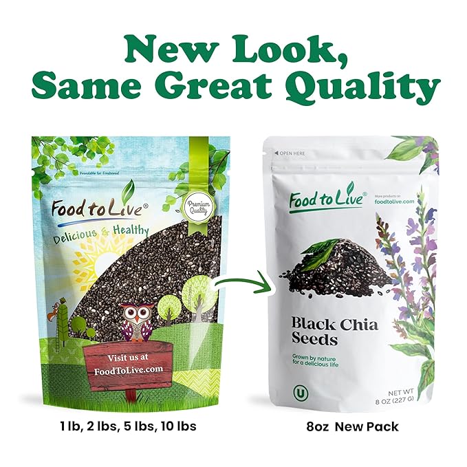 Food to Live Black Chia Seeds, 8 Ounces – Whole, Sproutable, Vegan, Kosher, Keto, Sirtfood, Bulk. Rich in Essential Fatty Acids, Fiber, Protein. Great for Chia Pudding, Smoothie, Oatmeal