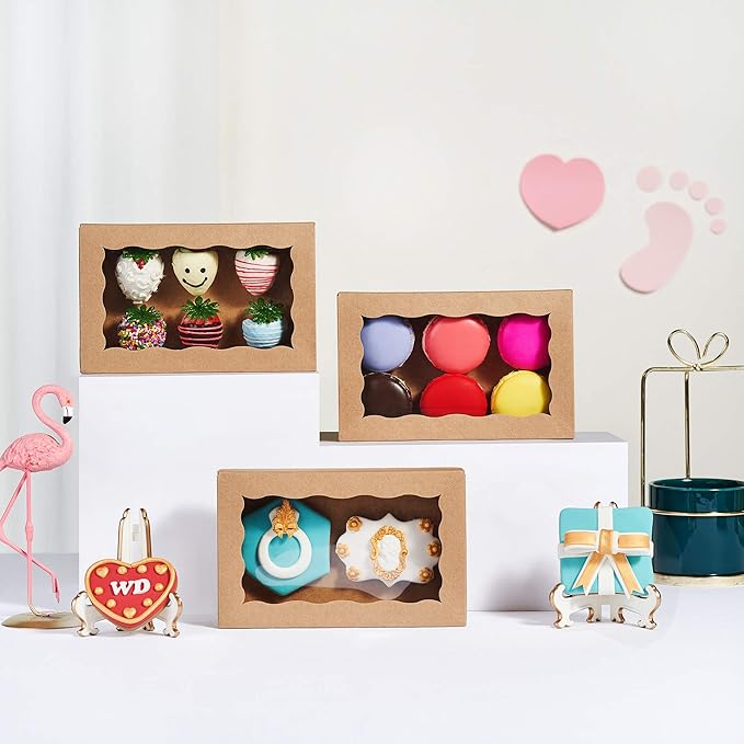 RomanticBaking 50 Pack Auto-Popup Cookies Boxes - 7" x 4 3/8" x 1 1/2" Pastry, Macaron, Hot Chocolate Bombs, Donut, Brownie & Cakesicle Boxes