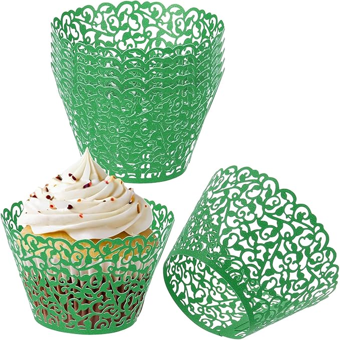 PATIKIL Cupcake Wrappers Paper, 50 Pack Baking Cups Standard Vine Decoration for Anniversary Birthday Weddings and Parties, Dark Green