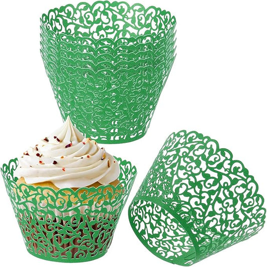PATIKIL Cupcake Wrappers Paper, 50 Pack Baking Cups Standard Vine Decoration for Anniversary Birthday Weddings and Parties, Dark Green