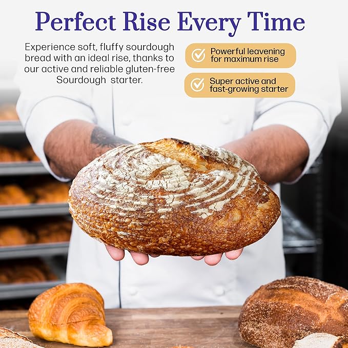 Gluten Free Sourdough Starter - 100+ Year Old Dehydrated Heirloom Style Sourdough Starter Kit for Sourdough Bread, Pizza, Buns, Pancakes, Muffins | Easy to Use | Beginner Friendly