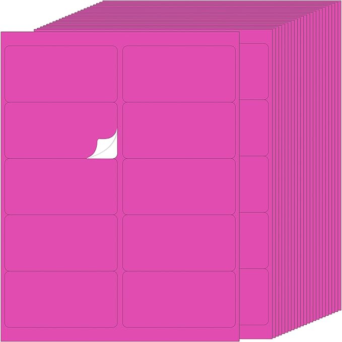 YSHIHE 2" x 4" Colored Labels Stickers, Bright Rose Shipping Address Labels, 24 Sheets, 240 Labels for Laser/Inkjet Printer, Printable Sticker Labels, Permanent Adhesive