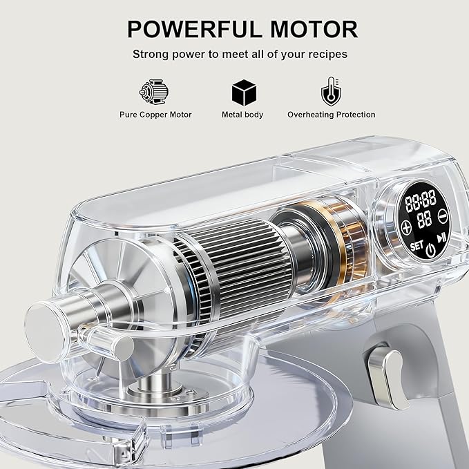 8.45 QT All Metal Dough Mixer,10 Speed Large Capacity Kitchen Stand Mixer with Digital Timer & Tilt-Head, Electric Mixer with Whisk Dough Hook Mixing Beater for Baking,Cakes,Cookie,Bread,Salad(Silver)