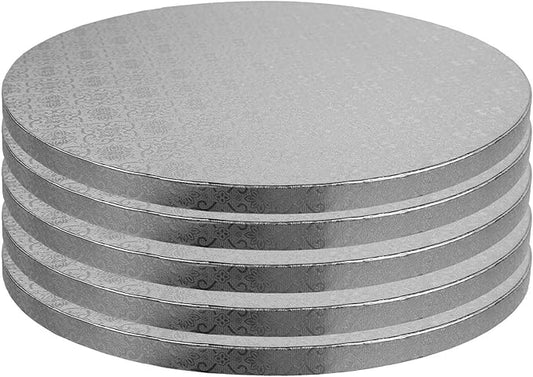 O’Creme Cake Board, Silver Foil Round Cake Circles with Gorgeous Design, Sturdy & Durable 1/2” Thick Cake Drums, Round Cake Boards with 20” Diameter, Pack of 5 Disposable Cake Drums