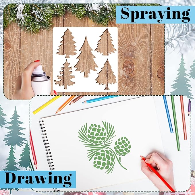 20 Pieces Christmas Pine Tree Stencils for Painting on Wood Canvas Winter Stencils Template Crafts Reusable Holiday Wall Home Decor