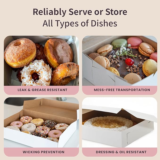 FC Meyer Bakery Boxes - Reversible 6” Classic Box For Pastries & Cookies, Secure Your Bakery Box With Special Side Panel Clips & A Front Tuck Lock, Made In USA, Size 6 x 6 x 3 (Pack of 50)