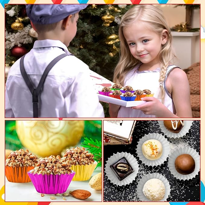 AUGSUN 400pcs Mini Foil Cupcake Liners Colorful Cupcake Baking Cups Metallic Mini Muffin Cupcake Wrappers for Christmas Holiday Party Cake Candy Chocolate Decorations Supplies
