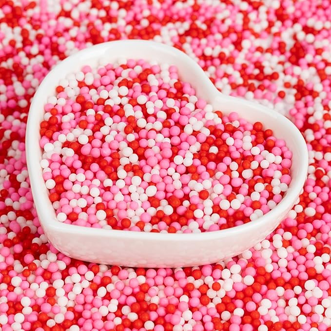 Edible Pearl Sprinkles,Nonpareils Pink White and Red Mix,Cute Pearls Cake Candy,Mini Sugar Sprinkles for Decorations Baking,Cake Ice Cream Cookies Cupcake Toppe Chocolate,Birthday Wedding Valentines Christmas Supplie 130g/4.58oz