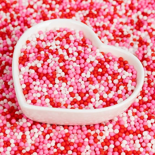 Edible Pearl Sprinkles,Nonpareils Pink White and Red Mix,Cute Pearls Cake Candy,Mini Sugar Sprinkles for Decorations Baking,Cake Ice Cream Cookies Cupcake Toppe Chocolate,Birthday Wedding Valentines Christmas Supplie 130g/4.58oz