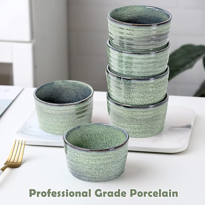 UNICASA Ramekin Set of 4, UNICASA 8 oz Creme Brulee Ramekins, Oven Safe Baking Set for Custard, Pudding, Souffle Cups, Reactive Green