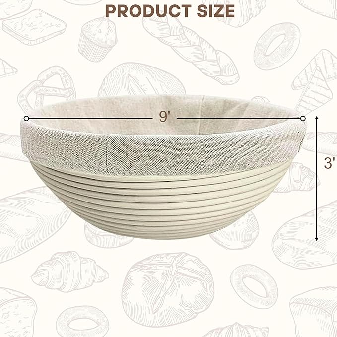 [Upgraded] Banneton Bread Proofing Basket 2 pack 9" Round With Liner, Natural Rattan Basket Perfect for Professional & Home Sourdough Bread Baking, Artisan Sourdough Bread. (Set 2 pack 9" Round)