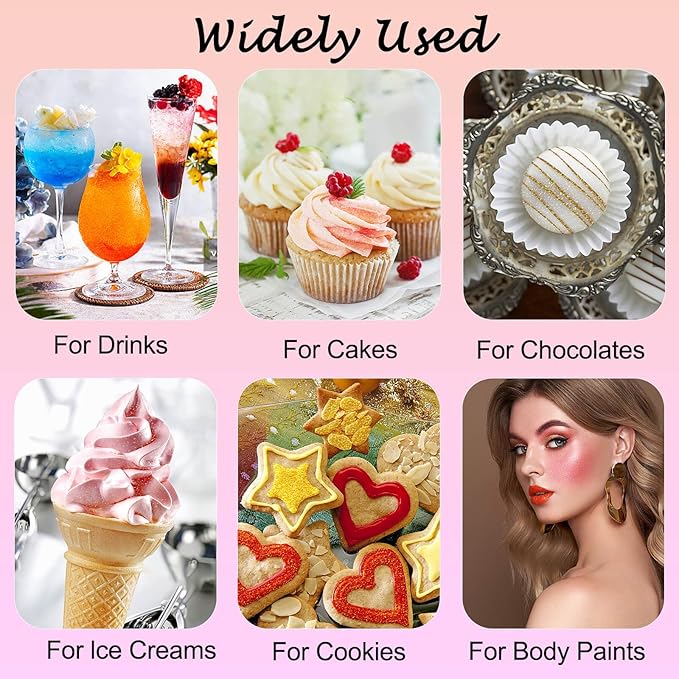 Christmas Drinks Edible Glitter Set for Cocktails - 10 Colors Luster Dust Edible, Drink Food Grade Shimmer Sprinkle Powder for Cakes, Wines, Candy, Cookie, Chocolate, Fondant, Vegan Decoration (3g/Bottle)