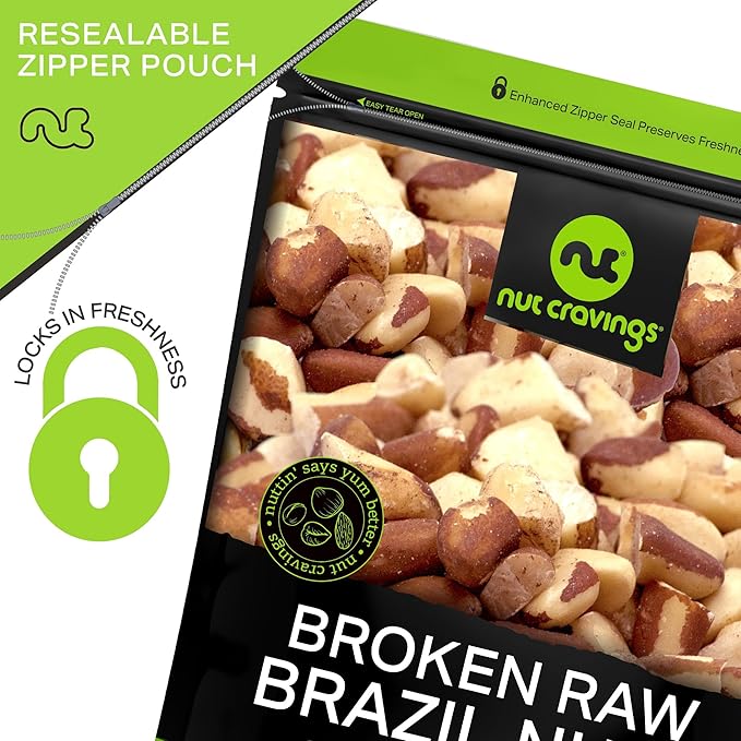 NUT CRAVINGS - Raw Broken Brazil Nuts, Unsalted, No Shell, (16oz - 1 LB) Bulk Nuts Packed Fresh in Resealable Bag - Kosher Healthy Snack, Food Assortments