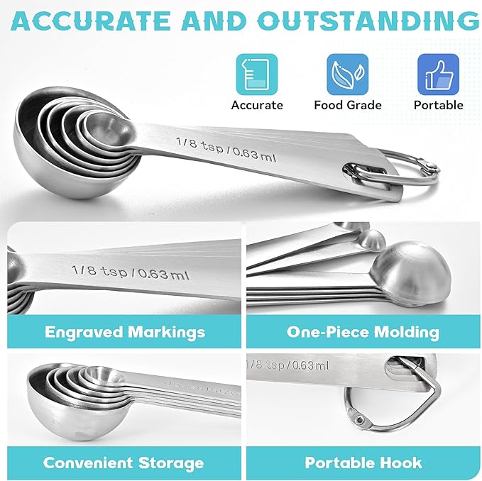 Measuring Spoons Used to Measure Various Dry and Liquid Ingredients, Useful Gadgets for Kitchen, Stainless Steel 6-piece Set