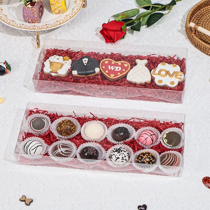 RomanticBaking 40Pcs 12x5x2Inches Clear Easter Cookies Boxes Bakery Box Chocolate Covered Strawberries Boxes Chocoalte Truffle Boxe Macaron Cakesickle Gift Packaging for Christmas Valentine's
