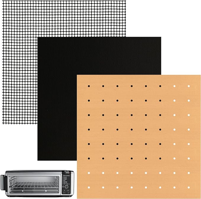 WMKGG 12 inch Square Air Fryer Liners Set, 3 Pack Non-stick Reusable Toaster Oven Mat Compatible with Ninja Foodi Flip SP101/SP201/SP301/SP351, Cuisinart Toaster Oven, Microwave