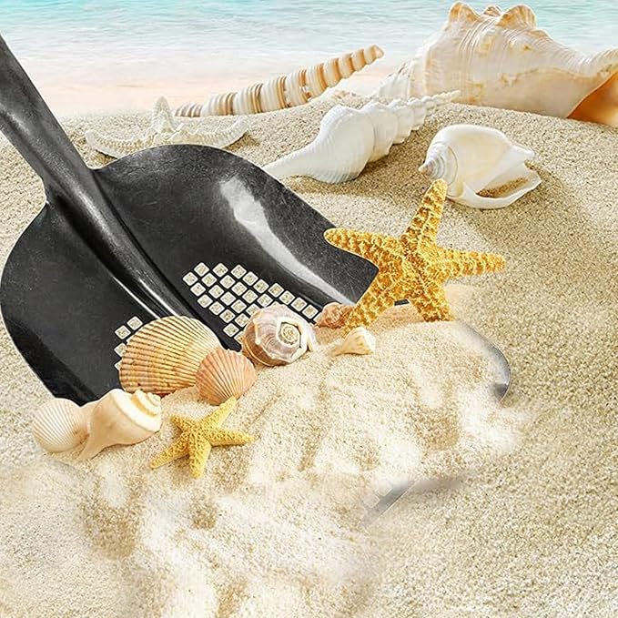 Sifting Scoop Shovel Steel Sand Sifter Treasure Shovel Digger Sifter for Farm Chicken Coop Goat Stall Sand Poop Cleaning, Transfer Shovel, Black
