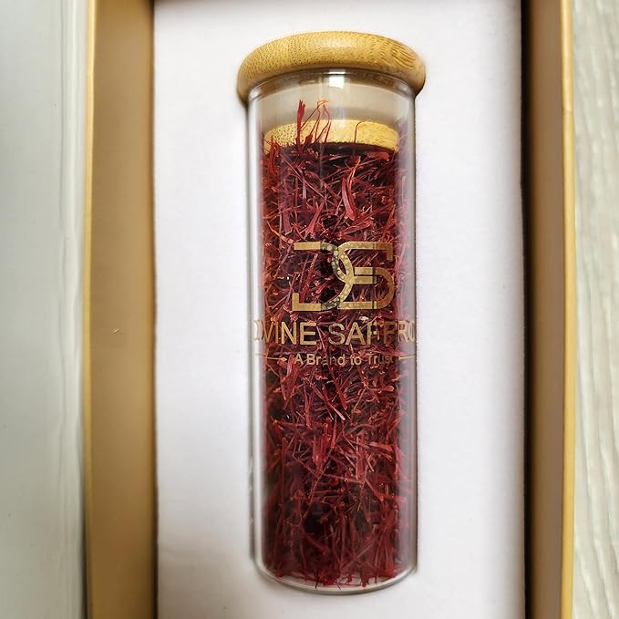 Divine Saffron gift box Award Winner Finest Pure Premium All Red Saffron Threads, Grade A+ Royal Super Negin Non-GMO Verified. For Tea, Paella, Rice, Desserts, Golden Milk and Risotto (5 Grams)