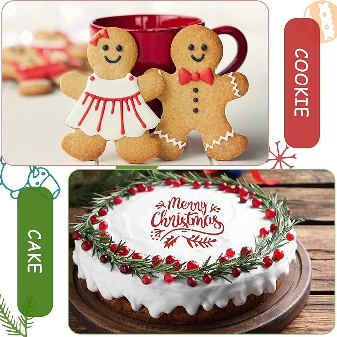Chinco 30 Pieces Reusable Christmas Cookie Stencil Cake Templates Christmas Coffee Stencils Pet Plastic Cake Baking Painting Mould Tools for Airbrush Painting Dessert Coffee Cookies Decoration