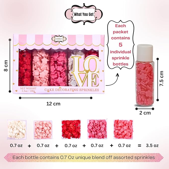 Confect Pink, Red & White Flowers sprinkles | Anniversary Sprinkle | Sprinkles for Baking & Cake Decorative | Cookie sprinkles | Edible sprinkle-Mix Pack of 5 -Vegan, Gluten-Free, Nut-Free, Soy-Free, Dairy-Free, Palm Oil-Free -5 Oz