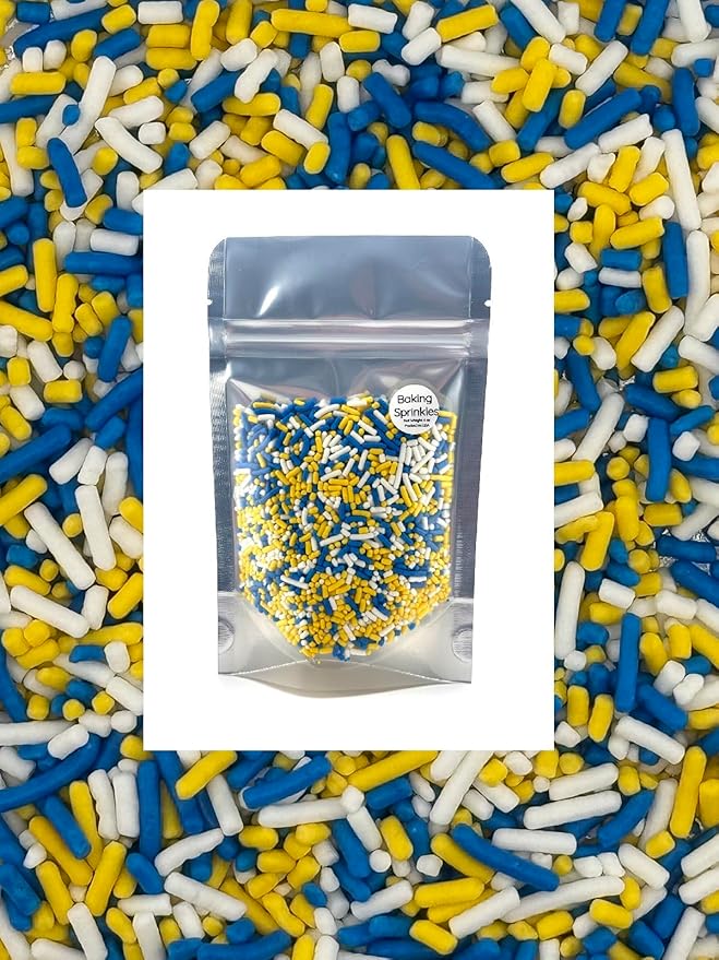Blue Yellow White Sprinkles for Cake, Cupcake, Cookie Decorations, Ice Cream and Donut Toppings Edible Decorating Baking Supplies - 4 oz package