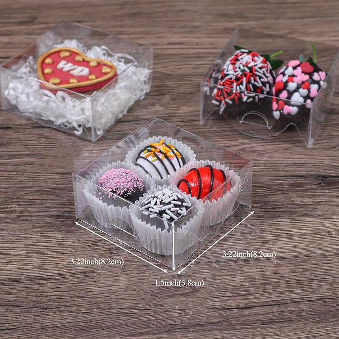 25 PCS Clear Chocolate Truffle Boxes (3¼"X3¼X1½ inches, Holds 4)