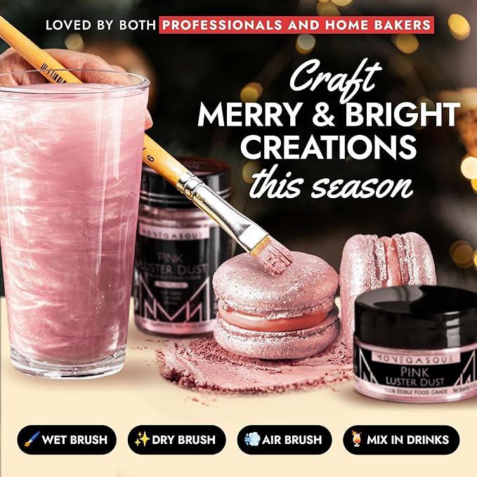 MONÉGASQUE Pink Edible Glitter for Drinks 15g – Pink Edible Glitter for Cakes – Luster Dust for Drinks, Food, & Christmas Cake Decorating – Cocktails & Cake Decorations Spray – Cocktail Drink Shimmer