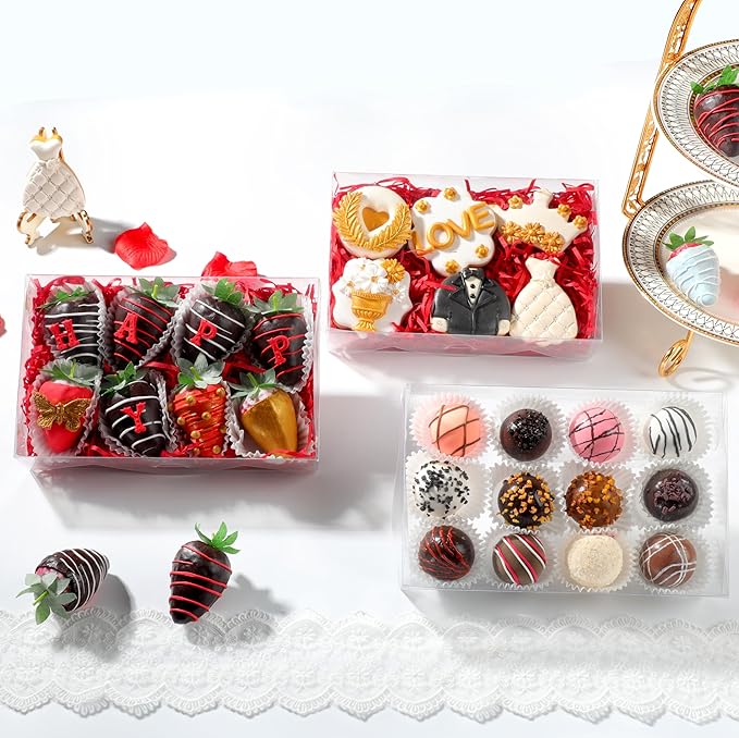 50pcs 8x5x2 Inches Full Clear Chocolate Covered Strawberries Boxes Cookies Cake Pop Cakesickle Macron Chocolate Truffle Cakesickle Bakery Boxes for Christmas