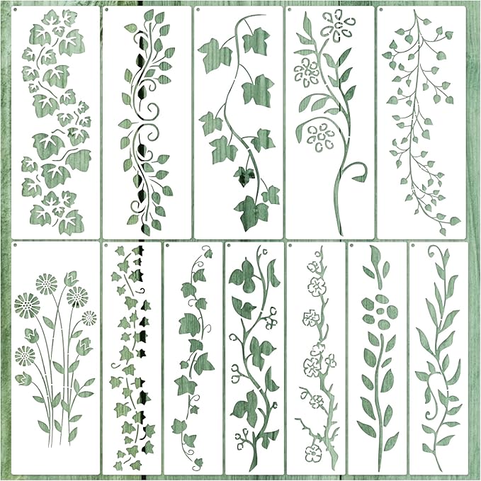 12 Pieces Leaf Vine Stencils Leaves Floral Spring Stencil Reusable DIY Crafts Drawing Templates Stencils for Painting on Wood Wall Canvas Furniture Home Décor (Vine)