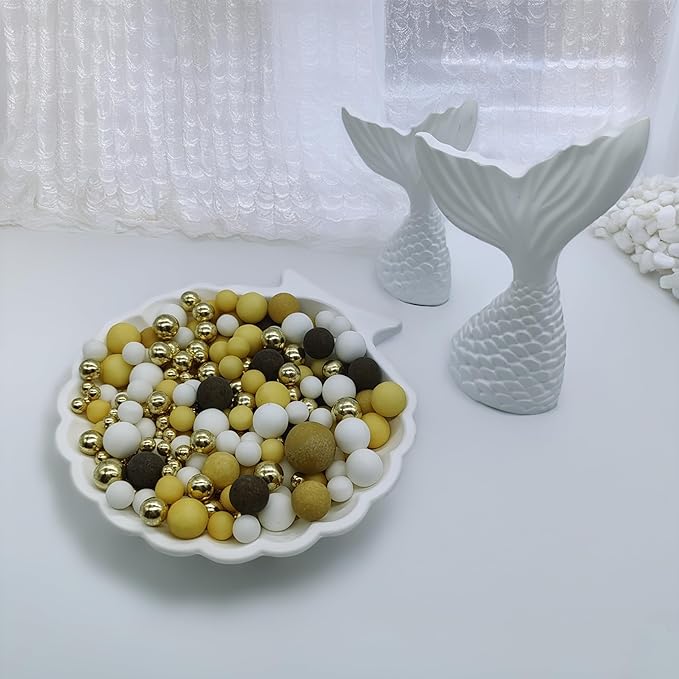 Edible Brown & Yellow & White & Gold Sugar Pearls Sprinkles Candy Mix Size Pearls Cake Decorations Cupcake Toppers Decorating Perfect for Wedding Party Valentine Christmas Supplies 4.58OZ