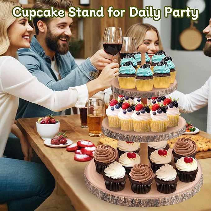 Cupcake Stand Rustic 3 Tier Dessert Stands Wood Cupcake Holder,Cupcake Tower Farmhouse Tiered Tray Stand for Baby Shower /Wedding Décor/Tea Party/Birthday/Graduation/Holiday