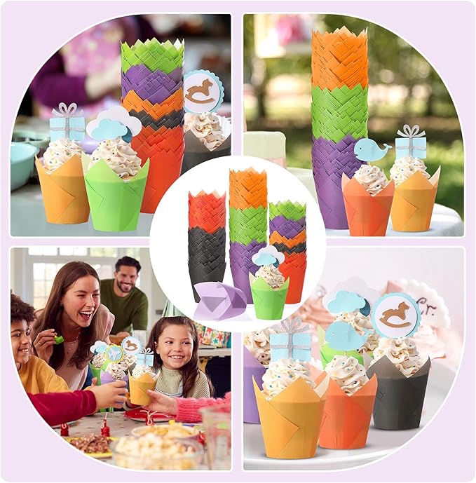 Havawish 500 pcs Tulip Cupcake Liners, Party CupCake Baking Liners Greaseproof Wrappers Muffin Liner Holders for Wedding Birthday Baby Shower Holiday Party Baking Cups(Colorful,Standard Size)