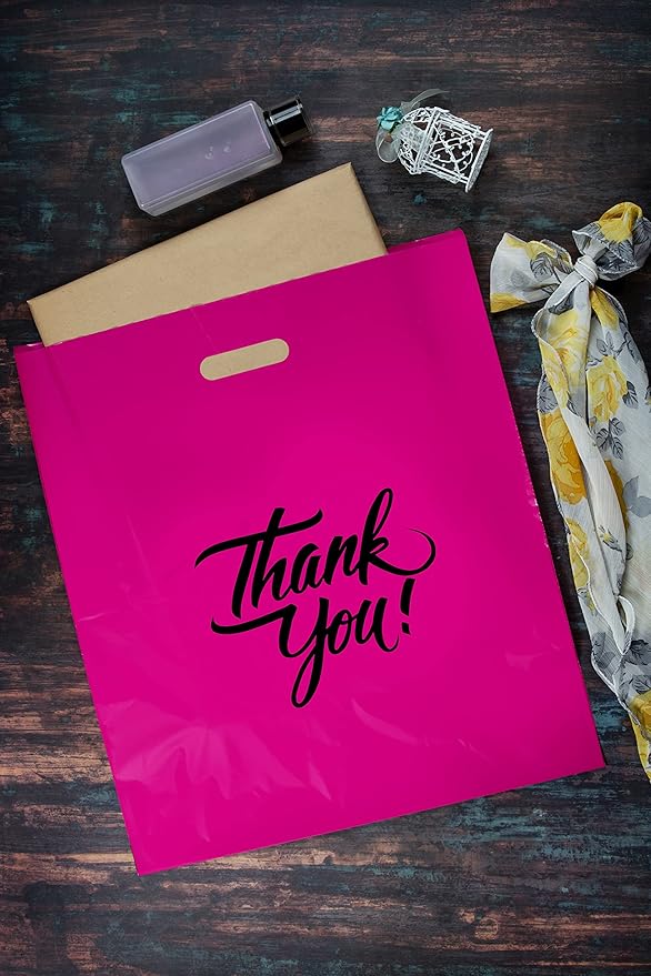 Infinite Pack Thank You Merchandise Bags, Die Cut Handles, Retail Shopping Bags for Boutique - Choose Color & Size