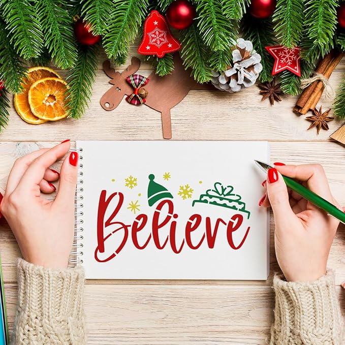 Christmas Stencils for Crafts Reusable 6” Christmas Stencil Xmas Holiday Stencils for Painting on Wood Fabrics Decor