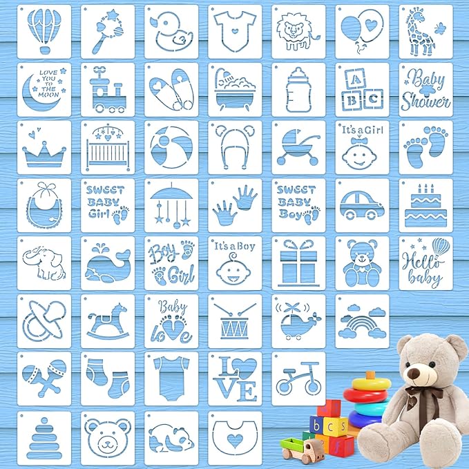 50 PCS Baby Painting Stencils Reusable Baby Stencils for Painting on Wood Rocks Canvas Fabric Glass Pottery 4x4 Inch
