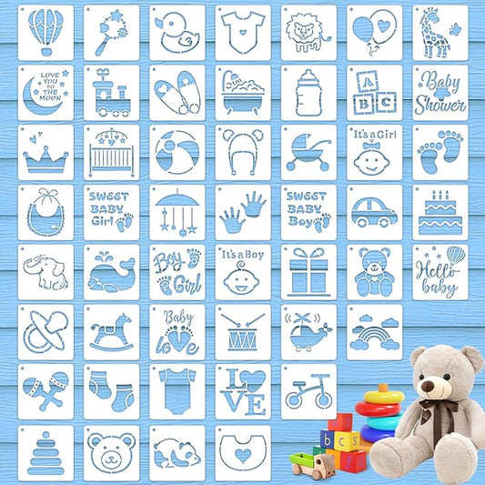 50 PCS Baby Painting Stencils Reusable Baby Stencils for Painting on Wood Rocks Canvas Fabric Glass Pottery 4x4 Inch