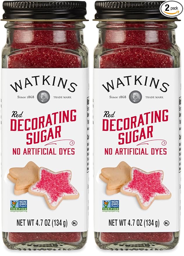 Watkins Red Decorating Sugar, Non-GMO, Kosher, 4.7 Ounce Jar, 2-Pack