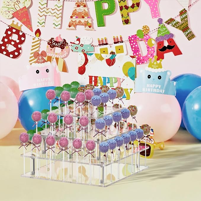 Clear Cake Pop Stand Lollipop Stand Display Cake Pop Holder Tower Acrylic 56 Hole 3 Tiered Candy Tree Holder Popcake Stands for Party Decorating Wedding Events Supplies