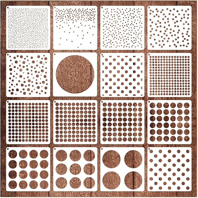 16 Pieces Circle Stencil Bubble Geometric Craft Stencil Polka Dot Stencils Mixed Media Circle Stencils for Painting on DIY Card Making Scrapbook Paper Fabric Pillows (16 Dot)