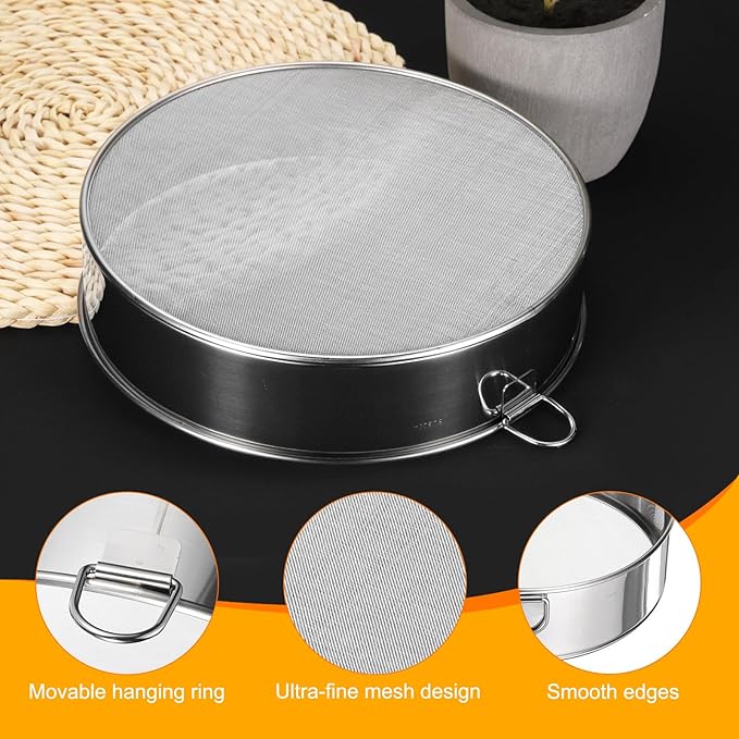 uxcell 304 Stainless Steel Flour Sifter, 12Inch 60 Mesh Round Sifter Flour Sieve Mini Fine Mesh for Baking Cake Bread, Silver