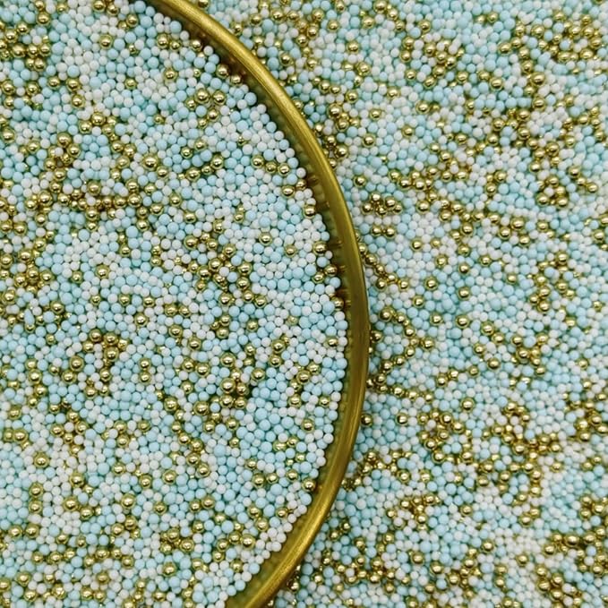 Edible Blue & White & Super Gold Pearl Sugar Sprinkles Candy 2mm Mini Pearls Cake Decorations Cupcake Toppers Cookie Decorating Perfect for Wedding Party Valentine Halloween Christmas Supplies 3OZ