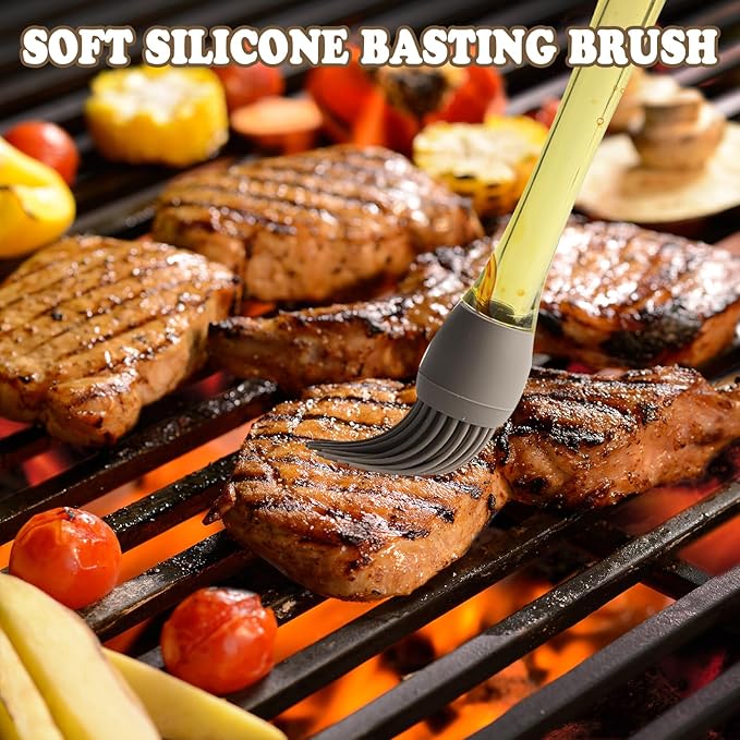 Basting Brush for Cooking, 4 Pack Silicone Oil Brush Basting Brush for Cooking, Silicone Heat Resistant Pastry Brushes, Food Brush for Baking Cooking Kitchen Gadget Home Outdoor Use