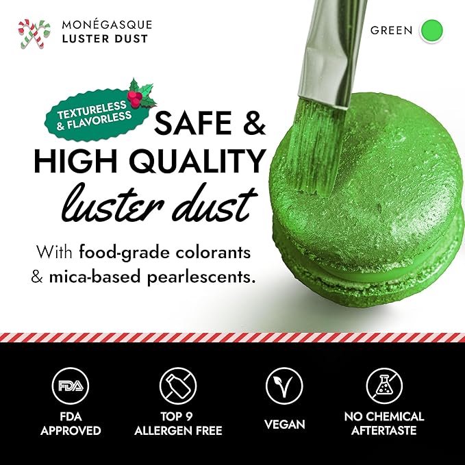 MONÉGASQUE Green Edible Glitter for Drinks 7g – Christmas Edible Glitter for Cakes & Cocktails – Green Luster Dust for Drinks – Drink & Cake Decorations Dust Spray – Cocktail & Drink Shimmer Sparkles