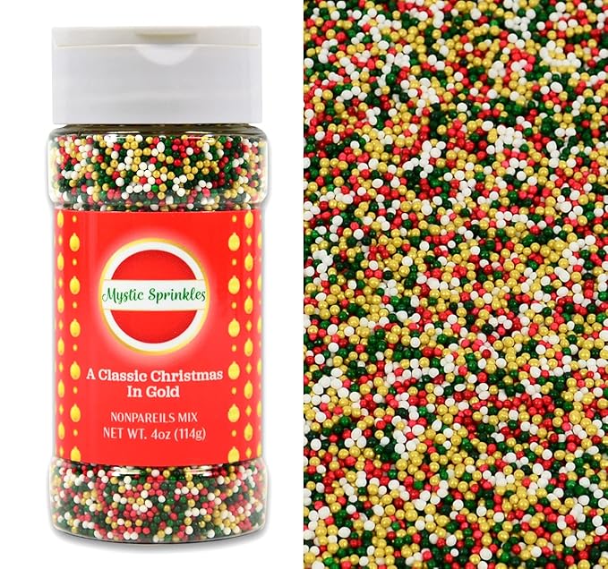 Mystic Sprinkles Christmas Holiday Sprinkle Mixes (A Classic Christmas in Gold Nonpareil Mix 4oz)
