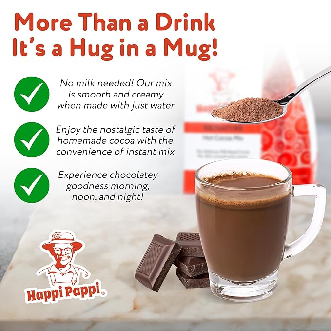 Happi Pappi - Signature Hot Cocoa Mix, Milk-Based Rich Smooth and Creamy Cocoa Powder for Instant Drinks & Baking, Indulgent Chocolate Treats for Cozy Nights - 16 oz Bag