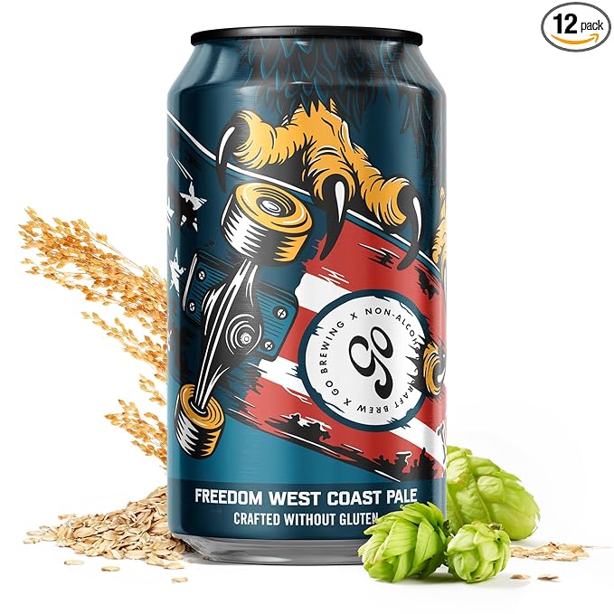 Go Brewing - Freedom West Coast Pale without Gluten - Non-Alcoholic Craft Beer - Small Batch, Low-Calorie Brew - Caramel, Citrus, & Floral Flavor Profile - Bold & Smooth Finish - Ideal for Any Occasion (12 Oz, 12 Cans)