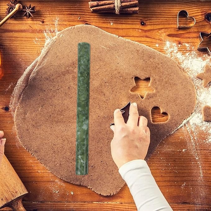 Jade Rolling Pin Non-Stick Dough Roller for Baking Natural Jade Stone with Design Perfect for Making Pizza and Dumpling Wrappers