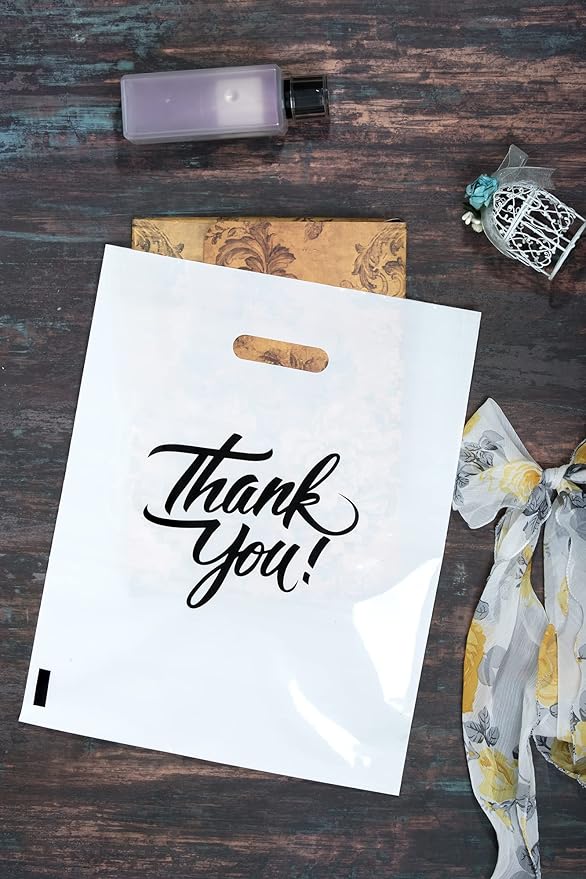 Infinite Pack Thank You Merchandise Bags, Die Cut Handles, Retail Shopping Bags for Boutique - Choose Color & Size